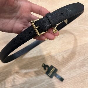 NWT Ralph Lauren Black Leather Belt With Logo Charm